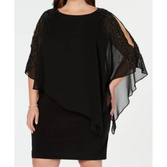 Xscape Dresses & Skirts - X BY XSCAPE 16 2x plus black beaded knee length capelet dress NWT B32